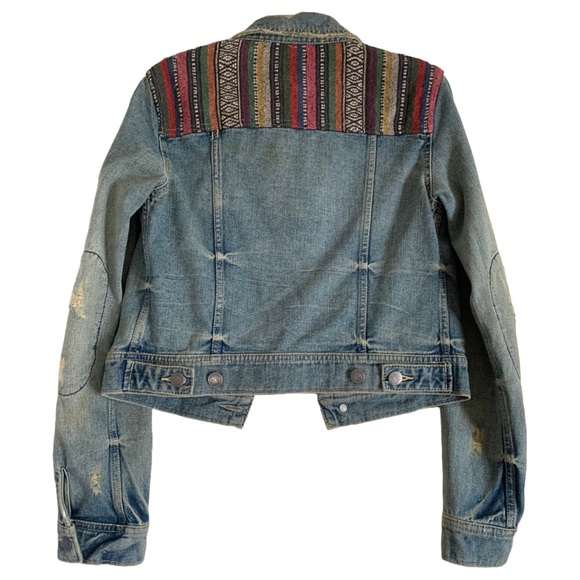 FREE PEOPLE Women’s Baja Distressed Embroidered Denim Jean Jacket Size 2 - Picture 7 of 9